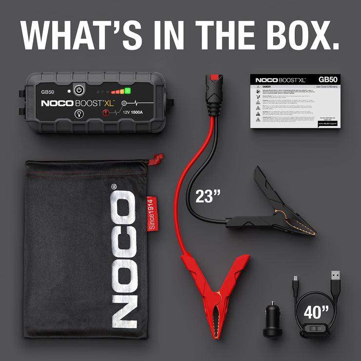 NOCO Boost XL GB50 1500A 12V UltraSafe Portable Lithium Car Jump Starter, Heavy-Duty Battery Booster Power Pack, Powerbank Charger, and Jump Leads for up to 7.0L Petrol and 4.5L Diesel Engines
