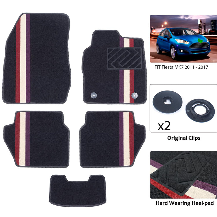 Crokomat Car Mats Fit Ford Fiesta MK7 2011-2017 Tailored Deluxe Car Floor Mats Velour Carpet with Rubber Back For 2011 2012 2013 2014 2015 2016 2017 car Accessories Set of 5 Pieces