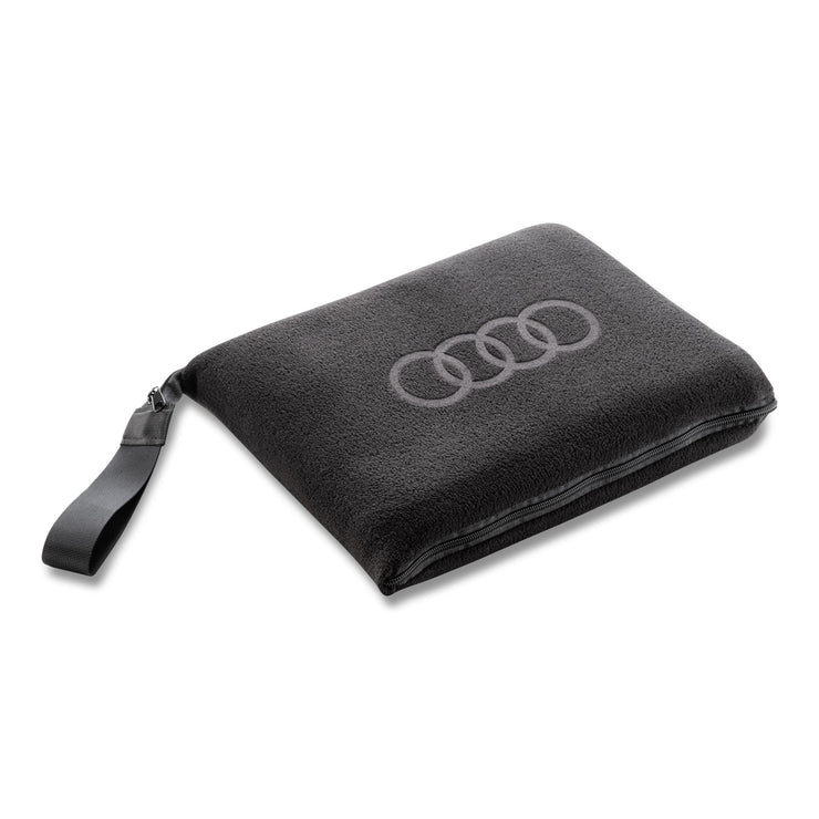 Audi 3292200300 Fleece Blanket 2-in-1 Foldable Cushion Black with Audi Rings Logo