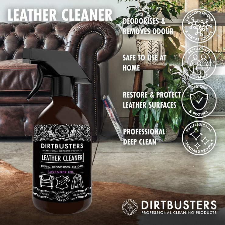 Dirtbusters Leather Cleaner Restorer & Deodoriser 3-in-1 Spray, Clean Revive & Remove Odour, With Lavender Oil (500ml)