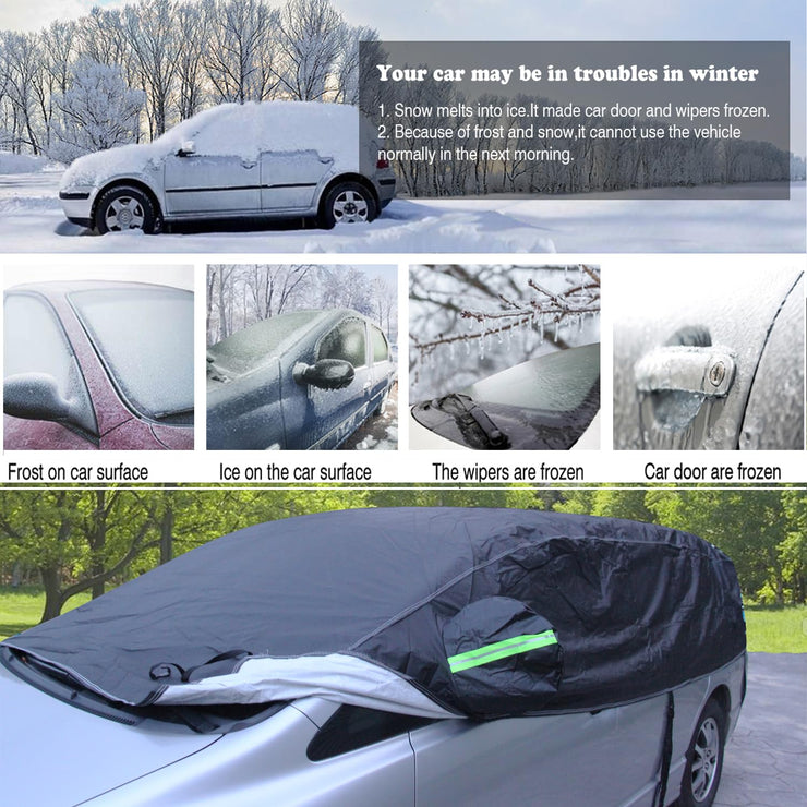 BEXITA Half Car Cover Outdoor Waterproof Car Front and Rear Windshield Cover Thickened Fabric with Cotton Lined Car Windscreen Snow Cover, Black