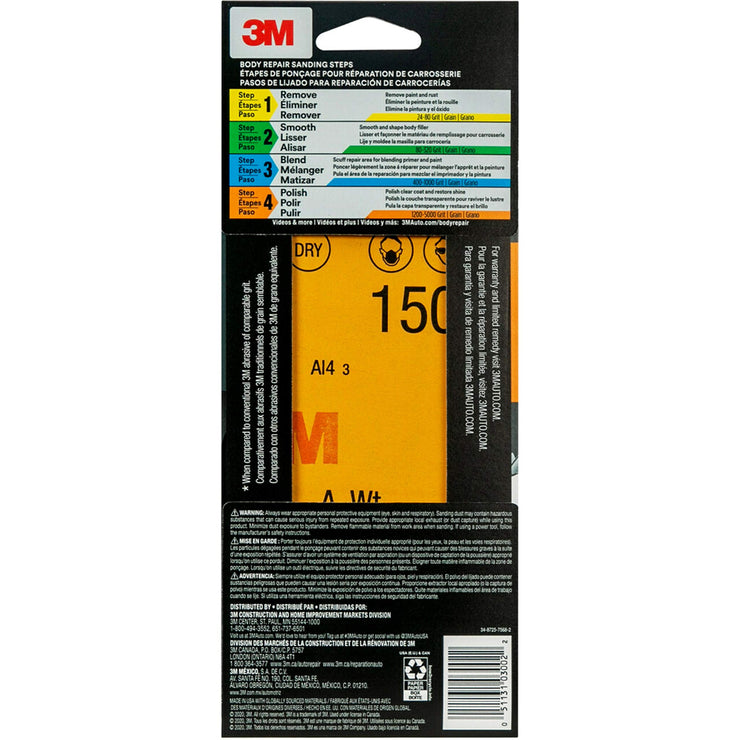 3M Wetordry Sandpaper, 03002, 1500 grit, 3 2/3 in x 9 in, 5 Sheets Per Pack