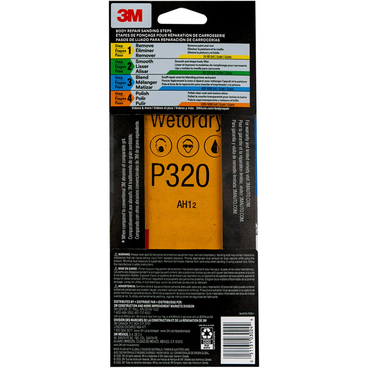 3M Wetordry Sandpaper, 03024, Assorted Grits, 3 2/3 in x 9 in, 5 Sheets Per Pack