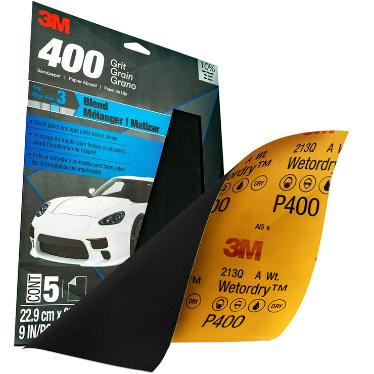 3M Wetordry Sandpaper, 32038, 400 Grit, 9 in x 11 in, 5 Sheets Per Pack