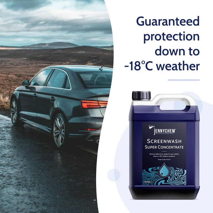 Jennychem Super Concentrated Screenwash. Screen Wash Concentrate Antifreeze Works In Winter Weather Up To -18°C. Anti-Smear. Can be Diluted To Suit All seasons (10 Litre - Pack of 2 x 5 Litre)