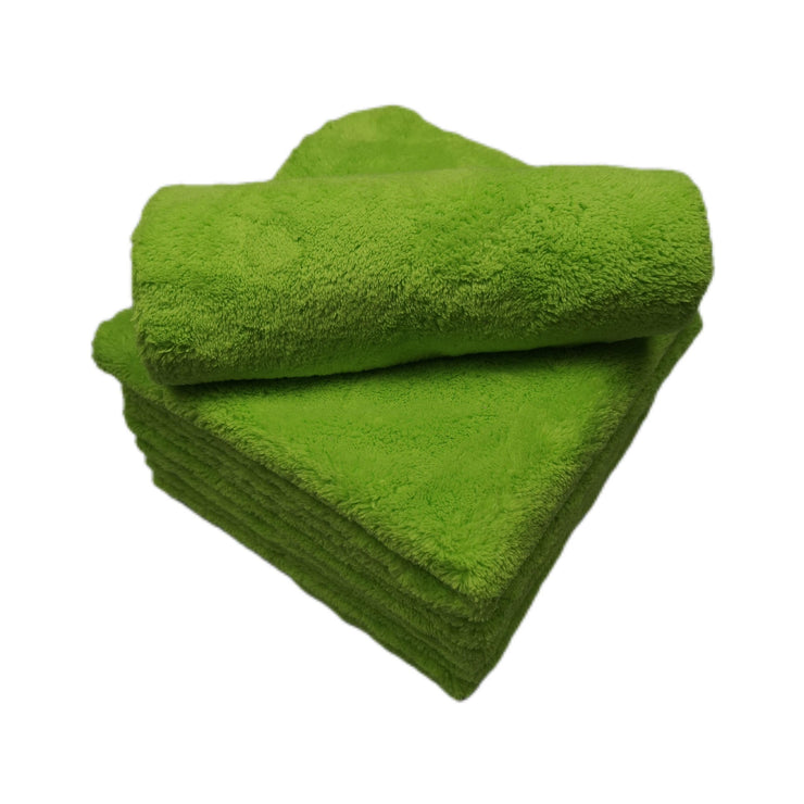 SOFTBATFY Plush Edgeless Microfiber Towels Cloth for Cars, Car Drying Wash Detailing Buffing Polishing Towel, 500 GSM 6 Pack 16 x 16inches (Lime Green)