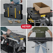 Keter Stand, Woodworking Tools and Accessories with Included 12 Inch Wood Clamps – Easy Garage Storage, Black/Yellow, Weight Capacity: 1000 lbs