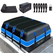 Car Roof Bag, 21 Cubic Feet Large Soft-Shell Waterproof Travel Cargo Carrier Luggage Box for All Vehicles SUV with/Without Racks, Includes 10 Reinforced Straps + 6 Door Hooks, Blue