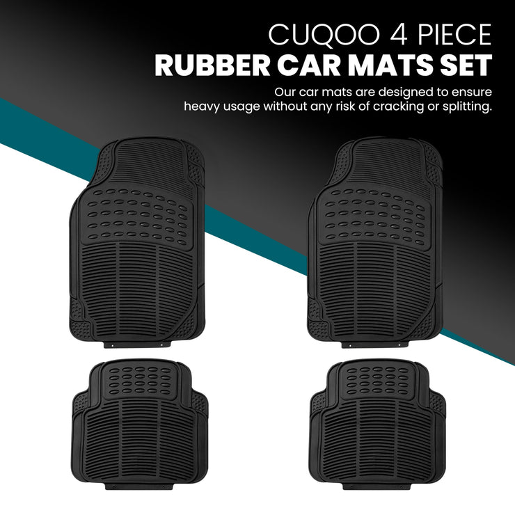 CUQOO 4 Piece Rubber Car Mats Set (Front + Rear) – Universal Non Slip Car Floor Mats | Waterproof Heavy Duty All Weather Car Rubber Mats for All Cars, SUV’s, Trucks & VAN | Deep Grooved Car Mat