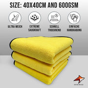 SNOMOZ® 5 x Extra Absorbent Microfibre Cloth Drying Cloth for Car and Motorcycle, 40 x 40 cm, Value Pack, 600 gsm Suction Power and Ultra Soft