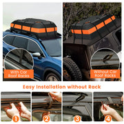 COSTWAY 15/21 Cubic Feet Car Roof Bag, 100% Waterproof Roofing Cargo Carrier with Anti-Slip Mat, Combination Lock & Straps, Rooftop Luggage Storage Box (15 Cubic Ft/424L, Black+Orange)