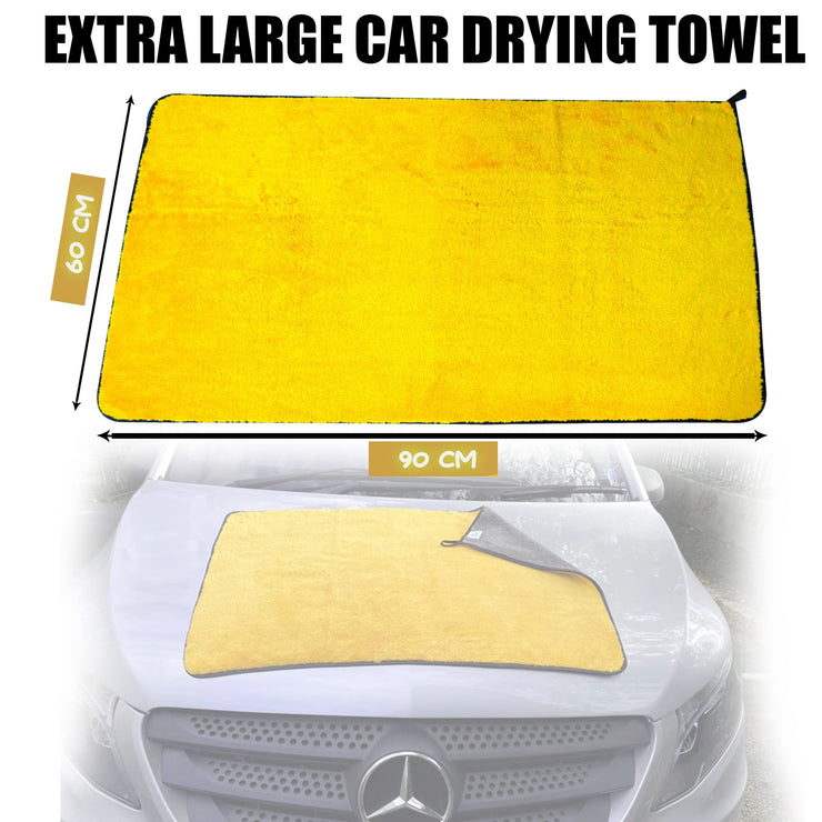 XL Microfibre Towels for Cars Drying YELLOW/GREY 90cmx60cm Extra Large Size Absorbent Fast Dry Auto Motorcycles Exterior Cleaning Towels 800gsm (Pack of 1)