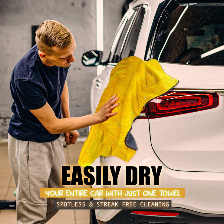 XL Microfibre Towels for Cars Drying YELLOW/GREY 90cmx60cm Extra Large Size Absorbent Fast Dry Auto Motorcycles Exterior Cleaning Towels 800gsm (Pack of 1)