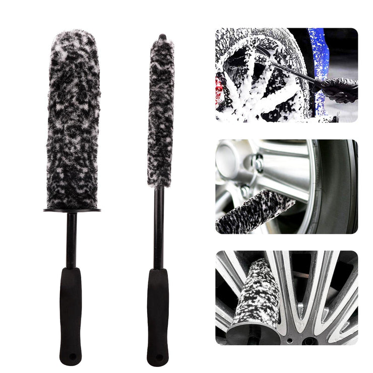 TSLBW 2 Pcs Car Wheel Brushes Wheel and Rim Cleaning Brush Long Handle Vehicle Wheel Brushes Kit Microfiber Wheel Hub Brushes Different Size Car Detailing Brushes Set Bendable Car Tire Brush