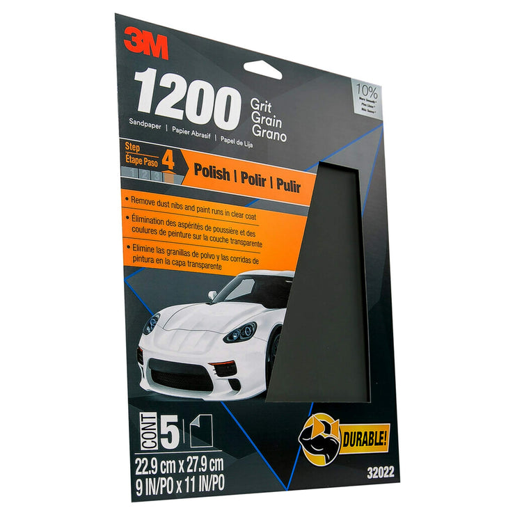 3M Wetordry Sandpaper, 32022, 1200 Grit, 9 in x 11 in, 5 Sheets Per Pack