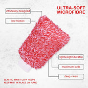 MOKANI Microfiber Car Wash Mitt Cleaning Gloves Equipment Sponges, 2 Sets Professional Scratch Free Polishing Cleaning Mitts,Red