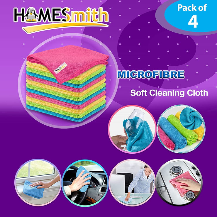 HOMESmith 4 Pack Premium Extra Large Microfibre Cleaning Cloths