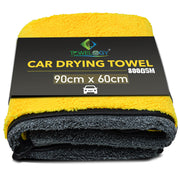 XL Microfibre Towels for Cars Drying YELLOW/GREY 90cmx60cm Extra Large Size Absorbent Fast Dry Auto Motorcycles Exterior Cleaning Towels 800gsm (Pack of 1)