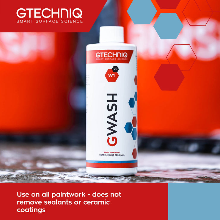 Gtechniq Car Shampoo. Auto W1 GWash Shampoo for Cars. Dirt and Stain Remover Car Cleaning Kit with Pink Grapefruit Fragrance. 100% Biodegradable Foam Cleaner, Wheel Cleaner and Screen Wash - 250ml