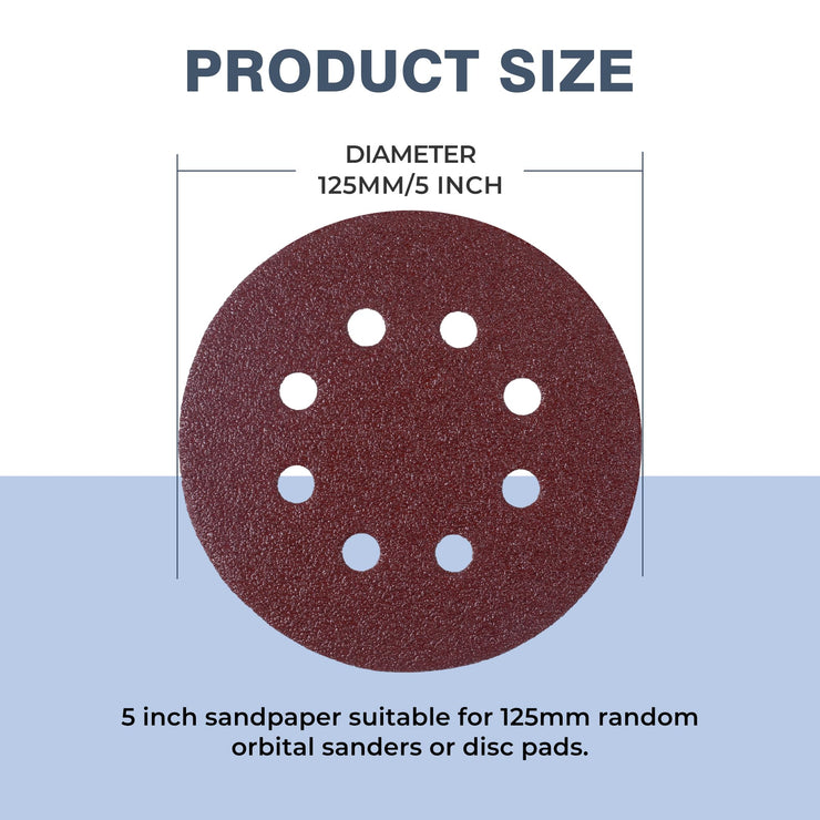 110 PCS 125mm Sanding Discs Orbital Sander Discs Hook and Loop Sanding Pads for Random Orbital Sander, 10 x 40 60 80 100 120 150 180 240 320 400 600 Mixed Grits Sanding Discs