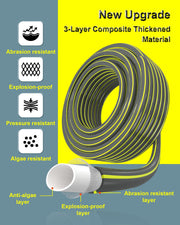 Topways Garden Hose Pipe, 30M/98Ft 1/2" Anti-Kink 3 Layers Thicker Reinforced Explosion Proof Outdoor Water Pipes Including 2 in 1 Faucet Adapter, Hose End Quick Connector