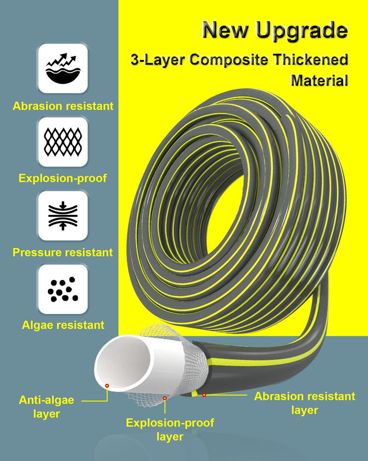 Topways Garden Hose Pipe, 30M/98Ft 1/2" Anti-Kink 3 Layers Thicker Reinforced Explosion Proof Outdoor Water Pipes Including 2 in 1 Faucet Adapter, Hose End Quick Connector