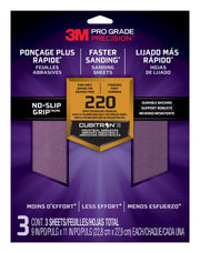 ScotchBlue 26220TRI-3 3M 25220P-G Pro Grade No-Slip Grip Advanced Sandpaper, 9 x 11-Inch, 220 Grit, Pack of 3, Purple