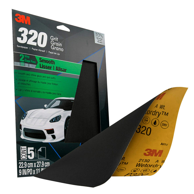 3M Wetordry Sandpaper, 32040, 320 Grit, 9 inch x 11 inch, 5 Sheets Per Pack