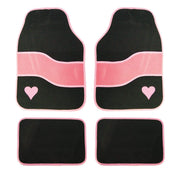 Set of 4 Anti Slip Black Pink Heart Velour Car Mat Set - Front and Rears