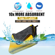 XL Microfibre Towels for Cars Drying YELLOW/GREY 90cmx60cm Extra Large Size Absorbent Fast Dry Auto Motorcycles Exterior Cleaning Towels 800gsm (Pack of 1)