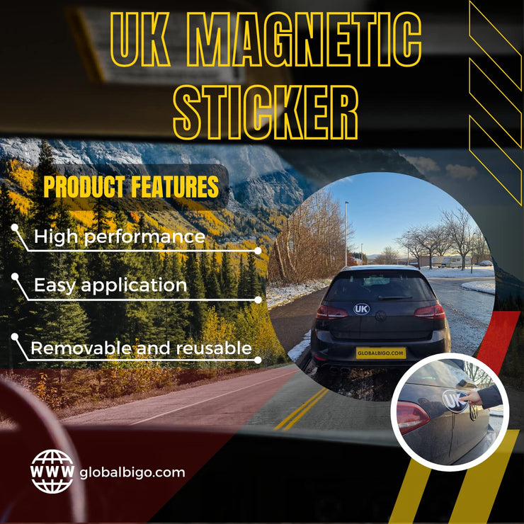 UK Magnetic Car Sticker A+++ for Europe, Fully Magnetic Black UK Stickers for European Roads. Self Adhesive Magnet UK Plate Sticker for car, van. Strong, Durable. Easy to Attach and Remove