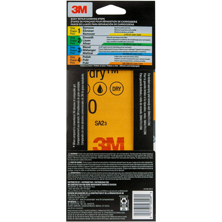 3M Auto Wet Or Dry Sandpaper 3 2/3 in x 9 in, 1000, 1500, 2000, 2500 Assorted Grit Pack, 5 Sheets