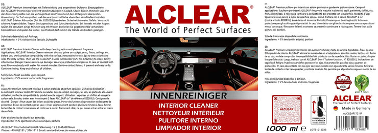 ALCLEAR 721IR premium car interior cleaner with deep effect for cockpit, upholstery, leather, interior, dashboard car care, 1,000 ml