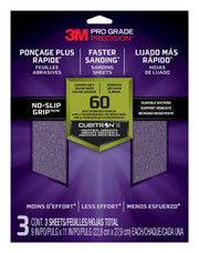 3M Pro Grade Precision Faster Sanding Sanding Sheets 60 grit Coarse, 26060TRI-3, 22.8 cm x 27.9 cm, 3/Pack