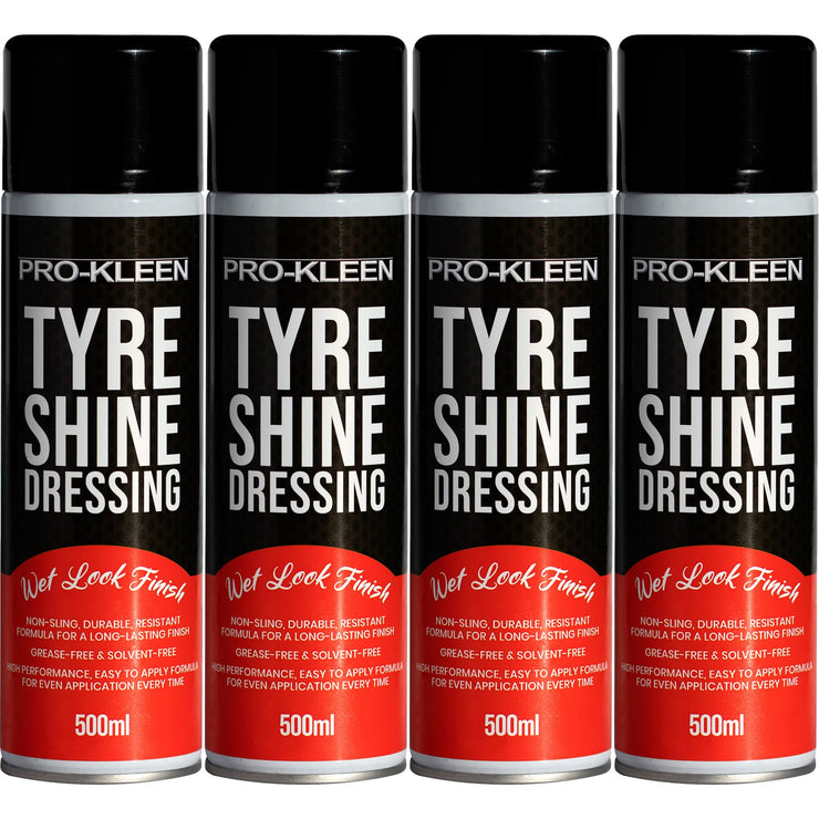 Pro-Kleen Tyre Shine Dressing Aerosol - Wet Look Non-Sling & Solvent Free Formula - Tyre Protector Easy to Use Formula (4 x 500ml)