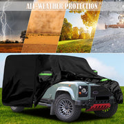 JUDANNA Waterproof Car Cover Intended for Land Rover Defender 110 1990-2016, All Weather Outdoor Car Covers Full Car Cover with Zipper Door & Windproof Bands for Sun Rain Dust Protection