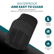 CUQOO 4 Piece Rubber Car Mats Set (Front + Rear) – Universal Non Slip Car Floor Mats | Waterproof Heavy Duty All Weather Car Rubber Mats for All Cars, SUV’s, Trucks & VAN | Deep Grooved Car Mat