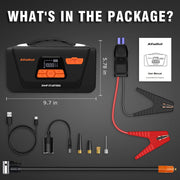 Car Jump Starter with Air Compressor, 4000A Peak 150PSI Portable Battery Starter 12V 26800mAh Car Battery Booster Pack (8.0L Diesel/All Gas), 4 in 1 Jump Starter/Air Compressor/Power Bank/LED Light