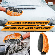 Towelogy® X069 Premium Microfibre Car Wash Mitt Scratch Free Noodle Chenille Large Size DUAL Sided Mitt & Sponge 31x20cm (Orange, 1)