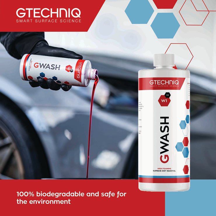 Gtechniq Car Shampoo. Auto W1 GWash Shampoo for Cars. Dirt and Stain Remover Car Cleaning Kit with Pink Grapefruit Fragrance. 100% Biodegradable Foam Cleaner, Wheel Cleaner and Screen Wash - 250ml