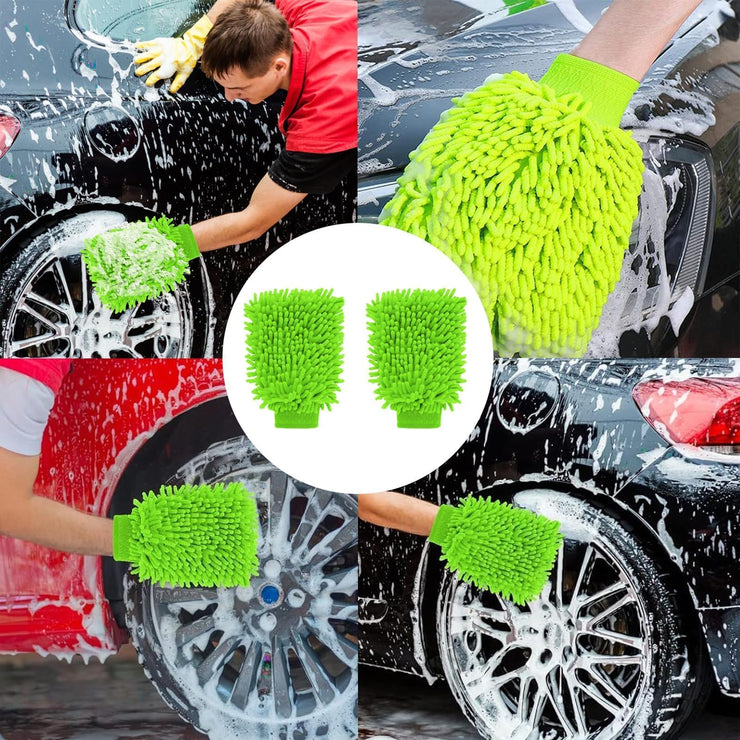 WRGYVE 2 Pcs Car Wash Mitt, Wash Mitt, Car Mitt for Washing, Wash Mitt for Car Washing, Car Sponges for Washing, Super Absorbent Car Cleaning Mitt Gloves for Home Dusting Polishing Drying (Green)