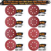 80pcs 125mm Sanding Discs, Hook and Loop 10 x 40/60/80/120/180/240/320/400 Mixed Grit, 8 Hole 5 Inch Round Sanding Discs Pads for Random Orbital Sander by Taspire