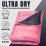 Towelogy X03 XL Microfibre Car Drying Cloth 1200 GSM Double Twist Pile Borderless - Premium Extra Large 40x60cm | Super Absorbent Auto Detailing Towel (Fuchsia/Grey)