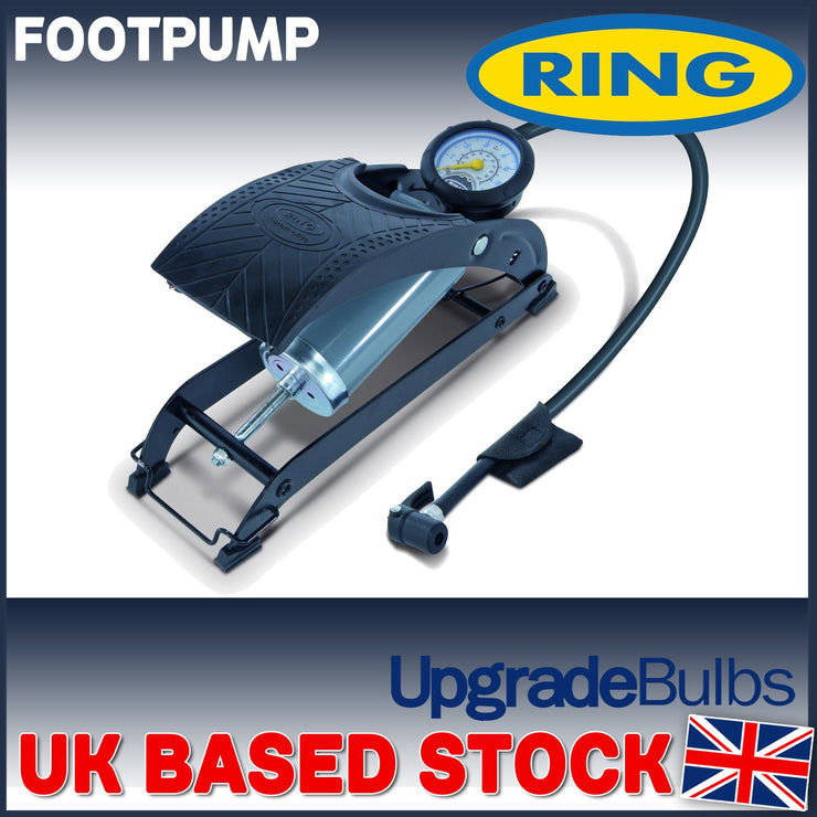 Ring RFP1 Single Barrel Footpump, with Footplate Clips and Adaptor Set