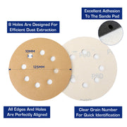 WORKPRO 50Pcs Sanding Discs 125mm, 80 120 240 Mixed Grits Hook and Loop Sandpaper, 3 Times Stronger Orbital Sander Discs with 8 Holes, Ideal for Grinding, Polishing and Rust Removal