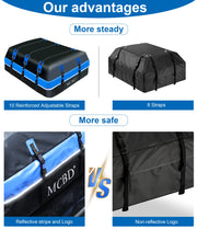 Car Roof Bag, 21 Cubic Feet Large Soft-Shell Waterproof Travel Cargo Carrier Luggage Box for All Vehicles SUV with/Without Racks, Includes 10 Reinforced Straps + 6 Door Hooks, Blue