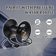 M MINGLE High Pressure Washer Hose Reel 150ft, Heavy Duty Steel Hose Reel, Manual Crank Power Washer Hose Reel with 3/8" Pressure Wash Hose, Swivel Arm and Mounting Bracket, 4000 PSI