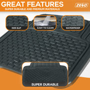 ZENO Universal Rubber Car Mats - 4 Piece (Front + Rear) | Non-Slip Car Floor Mat | Heavy Duty Car Floor Mat for Cars SUV Truck and Vans | Water Proof & Easy To Clean