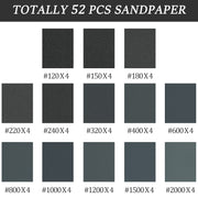 Lamondre 52 Pieces Wet and Dry Sandpaper, Assorted 120 to 2000 Grits Abrasive Paper Sheets 9 x 3.6 Inches for Automotive Sanding, Wood, Plastic, Glass, Metal