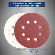 STEBRUAM 105PCS 125mm Sanding Discs, 5 Inch 8 Hole Hook and Loop Sanding Pads for Random Orbital Sander(40/60/100/150/240/320/600 Mixed Grits)